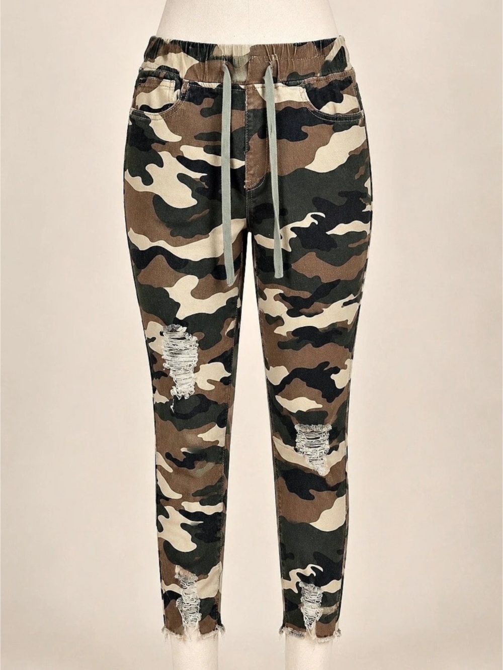 YMI Jeans Large Camo Distressed High Rise Ankle Jogger Pants Drawstring